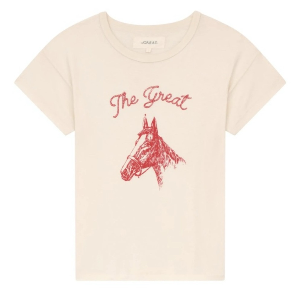THE GREAT. Cream Tee with Red Graphic